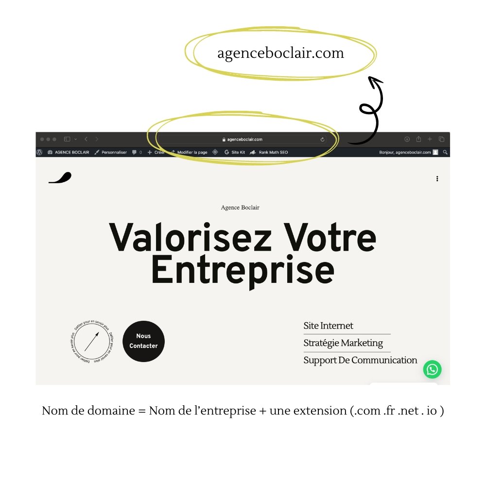 photo d'écran du site agenceboclair.com avec entouré le nom de domaine qui apparait dans la barre d'url